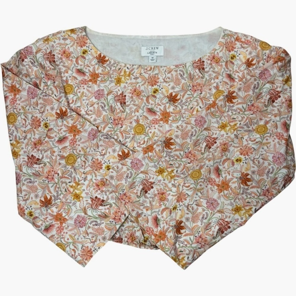 J Crew Blouse Women Multicolor  Floral Boat Neck Crop Elastic Hem Cottagecore M